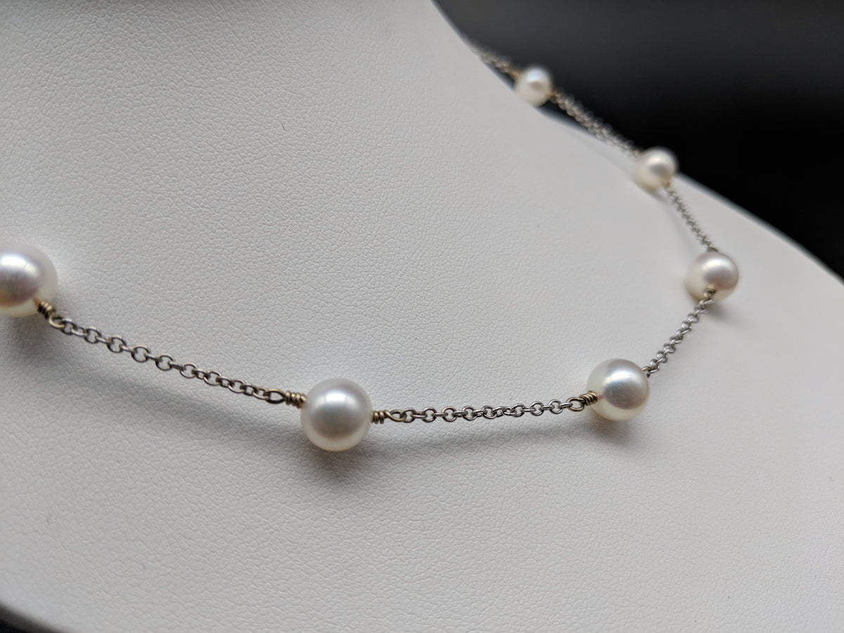 VVV☆HIGHTEEN DAISY FRESH WATER PEARL NECKLACE 32pcs Fresh Water Pearl Necklace NL1187