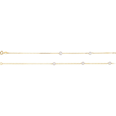 4.2MM White Pearl 14K Yellow Gold Station Necklace