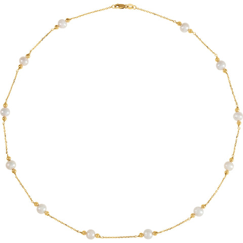 White Pearl 14K Pearl & Bead Station Necklace