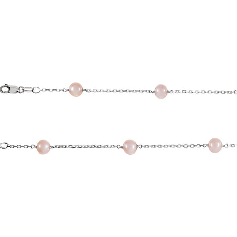 Pink Pearl Sterling Silver Station Necklace